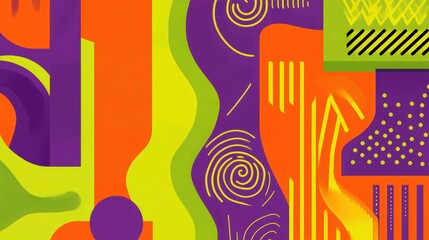 colorful abstract line shapes arranged in a creative pattern, featuring bold lines, swirls, and zigzags in colors like orange, purple, and lime green. The minimalist style gives each shape a playfUl.