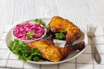 roast chicken leg quarters with a beetroot salad
