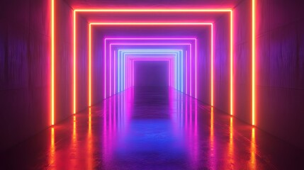 Fototapeta premium Neon Lights Abstract Background - Glowing Geometric Shapes