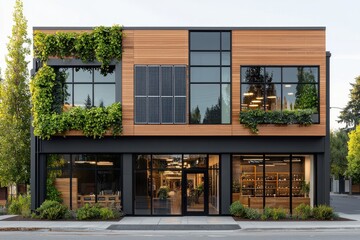 Transforming urban spaces a mixed-use green building in the city center showcasing sustainable architecture with vibrant retail and residential harmony