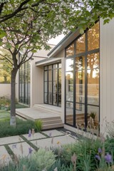 Modern Contemporary Home with Floor-to-Ceiling Windows and Beautiful Landscaping
