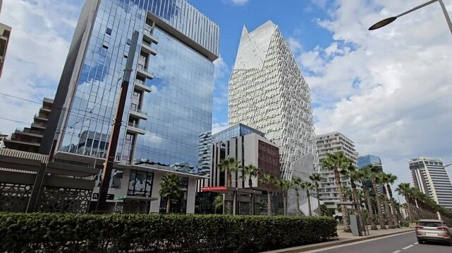 Casablanca, Morocco - November 18, 2024 : view of business buildings Finance City Anfa Park Tower or CFC Tower - the new finance district in Casablanca