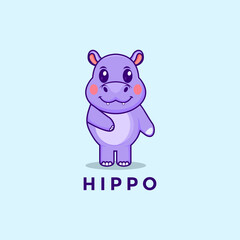 Cute Hippo Cartoon vector logo icon, cute baby hippopotamus cartoon icon logo vector template
