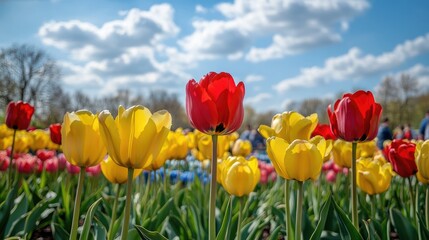 Obraz premium Vibrant Tulips in a Colorful Garden at Keukenhof