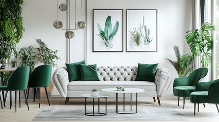 Fototapeta premium Beautiful Colored Mockup Bedroom Interior Blank Poster Decoration Art Background Image, generative AI