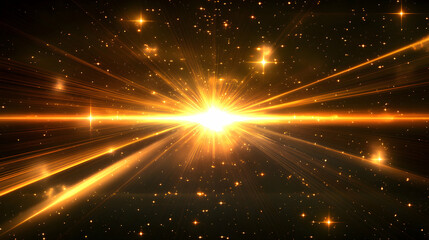 Naklejka premium Radiant Golden Light Explosion Abstract Background with Sparkling Stars