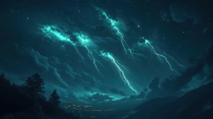 Lightning illuminates sky. Generative AI