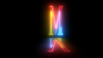 Glowing neon capital letter alphabet M animation. Letter "M" on black background. Educational concept.