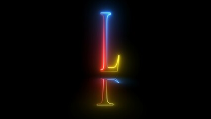 Glowing neon capital letter alphabet L animation. Letter "L" on black background. Educational concept.