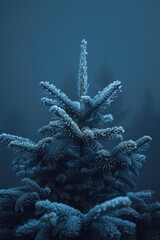 Warmly lit Christmas tree against the backdrop of a snowy sky.