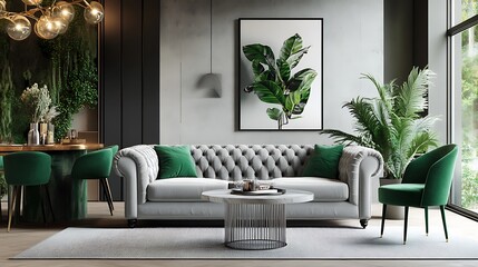 Beautiful Colored Mockup Bedroom Interior Blank Poster Decoration Art Background Image, generative AI