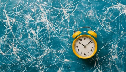 Yellow alarm clock amidst blue background symbolizing time management and new beginnings