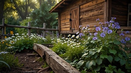 Fototapeta premium Rustic Cabin Garden