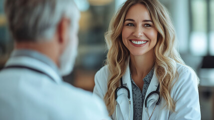 Fototapeta premium Smiling Elderly Doctor with his Young Assistant