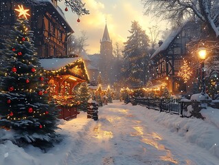 Snowy Street with Trees and Lights

