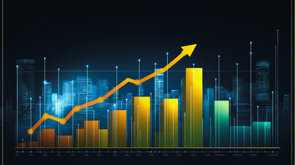 Naklejka premium Abstract black background with 3D Colorful charts and graphs with statistics to innovative analyze business potential and forecast future development of companies growth.