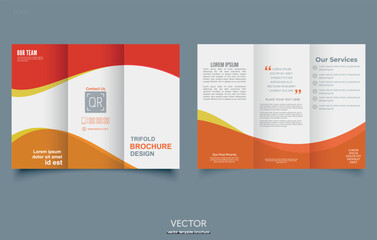 leaflet template. Red trifold brochure with waves.