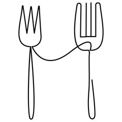 A handrawn Knife and fork continuous Single line art