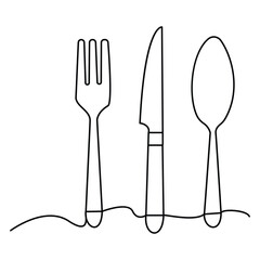 A handrawn Knife and fork continuous Single line art