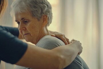 An elderly individual performing physical rehabilitation exercises aimed at enhancing strength, mobility, and overall health, promoting an active lifestyle for seniors