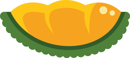 Durian fruit slice showing segments and skin detail, isolated on white background