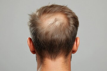Obraz premium Man with thinning hair seen from the back against a plain background in a neutral expression