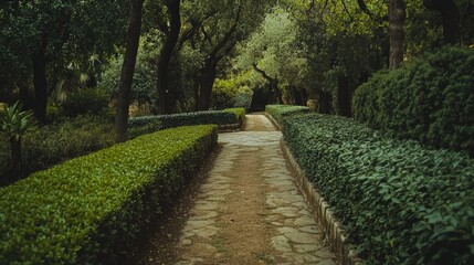 Serene Winding Path Through Lush Green Garden