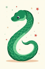 Fototapeta premium New Year 2025 symbol, snake on postcard, Christmas card. AI-generated