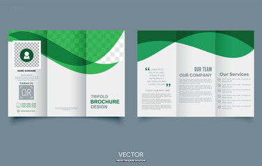 leaflet template. Green trifold brochure with waves. For printing