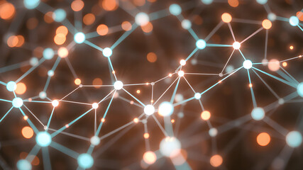 Abstract data connection network of glowing tech nodes and lines, creating a futuristic digital