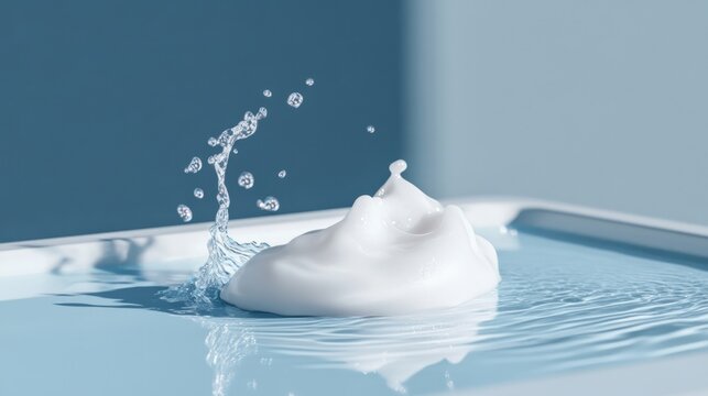 Minimalist skincare layout anti-aging cleanser smooth textures glowing foam gentle hydration botanical details and radiant highlights promoting a rejuvenating and calming experience