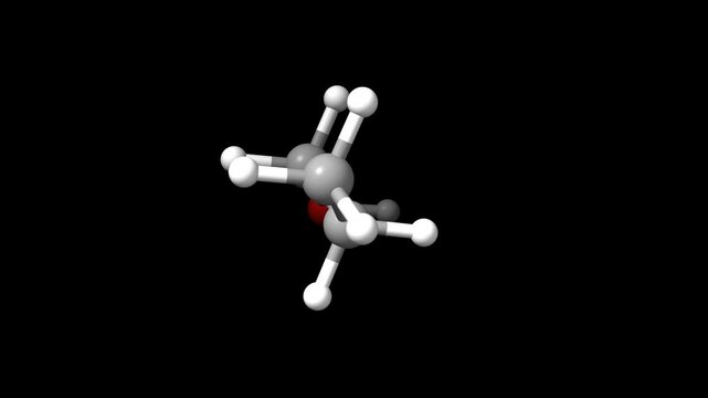 Structure of 1-propanol. Animated 3D ball-and-stick, surface, and space-filled models, black background.
