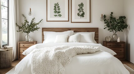 Beautiful Colored Mockup Bedroom Interior Blank Poster Decoration Art Background Image, generative AI