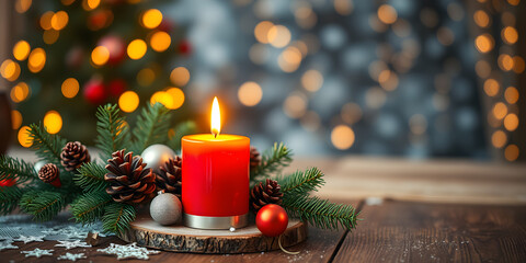 Christmas candle burning. Christmas background