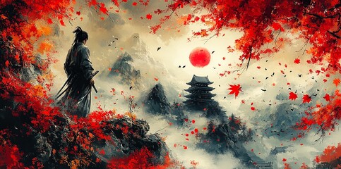 Japanese Samurai Painting Art Illustration