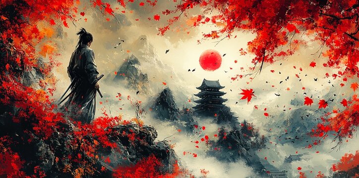 japanese samurai painting art illustration
