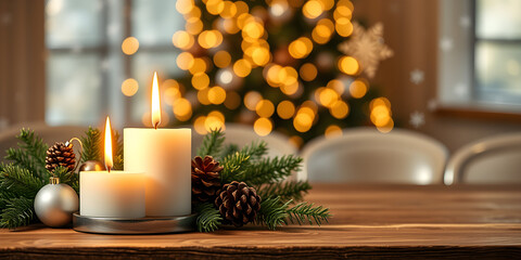Christmas candle burning. Christmas background