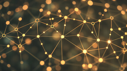 Abstract data connection network of glowing tech nodes and lines, creating a futuristic digital