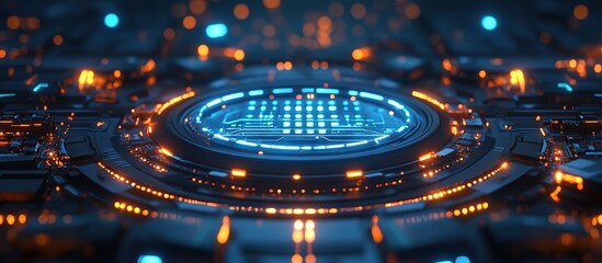 Obraz premium Futuristic digital interface with glowing elements and intricate patterns.