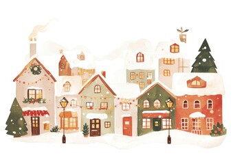 Christmas town with houses christmas illustration decorations.