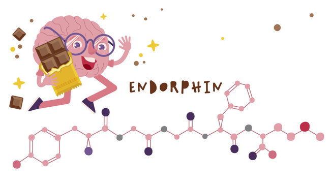 Endorphin character in a funny cartoon style. Happy hormone.