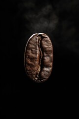 Naklejka premium Close-up of a fresh coffee bean with high contrast and sharpness. Perfect for food or drink product photography.