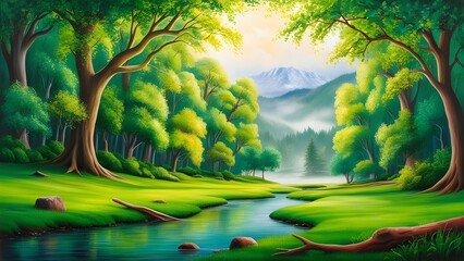 A serene and vibrant depiction of nature and environment