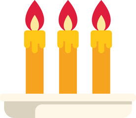 This vector illustration features three lit candles resting on a rectangular tray, perfect for projects related to celebrations, holidays, or relaxation