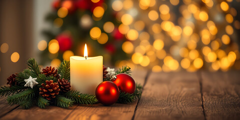 Christmas candle burning. Christmas background