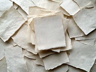 Multiple sheets of wrinkled textured paper stacked together on a flat surface.