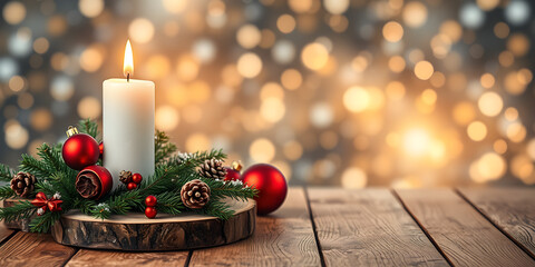 Christmas candle burning. Christmas background