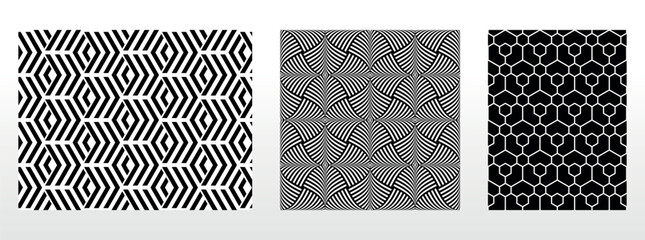 Geometric set of seamless black and white patterns. Simple vector graphics.