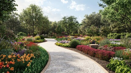 Obraz premium Winding Path Through a Vibrant Garden Landscape
