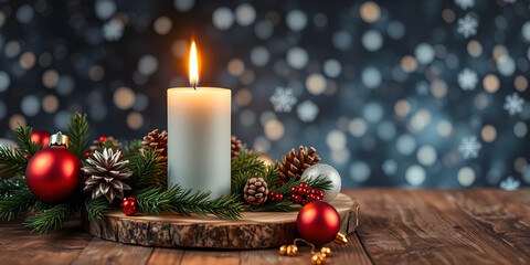 Christmas candle burning. Christmas background